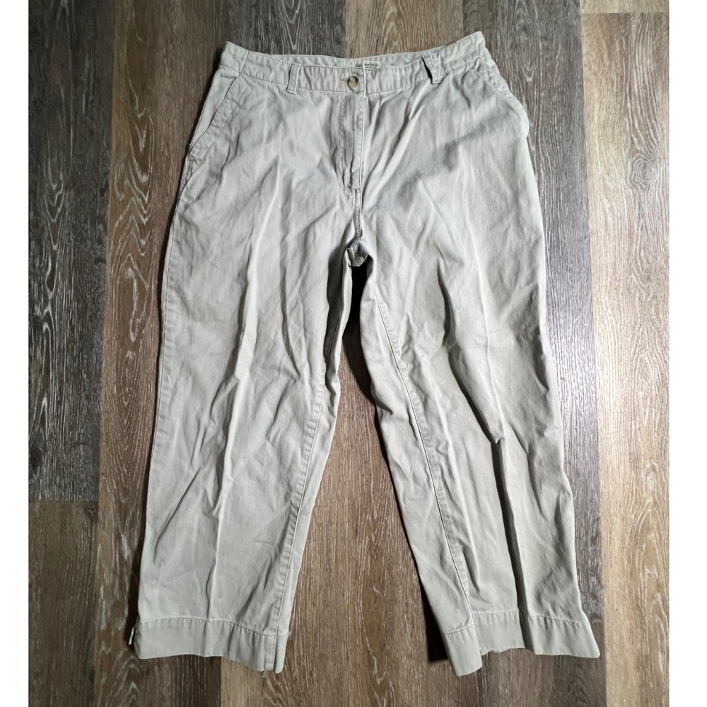 L.L. Bean Chino Pants Womens 12 Tan Khaki Straight Leg 100% Cotton Casual 4271